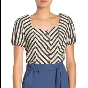 June & Hudson  Puff Sleeve Stripe Blouse Large